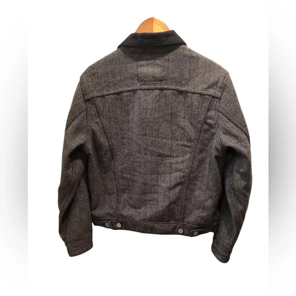 VTG Levi Strauss & Co Ted Tab Big E Mens Small Truckers Jacket Gray Herringbone - Picture 2 of 7